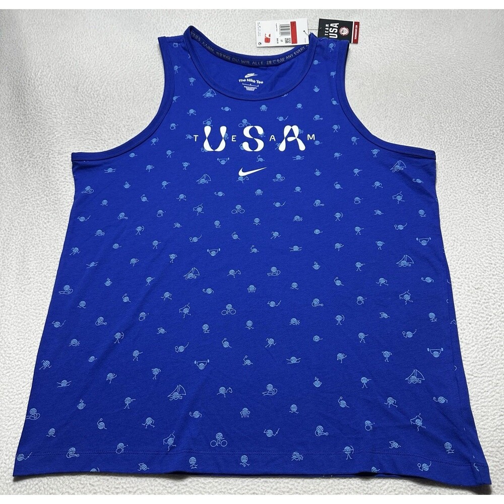 Nike USA Team Olympic Club Tank Top Mens Large Blue All Over Print FN0879 NWT